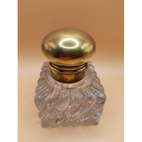 11 - A French Napolean III 19th Century Baccarat Crystal Inkwell with Bamboo Tors Decor and a Brass Top. ... 