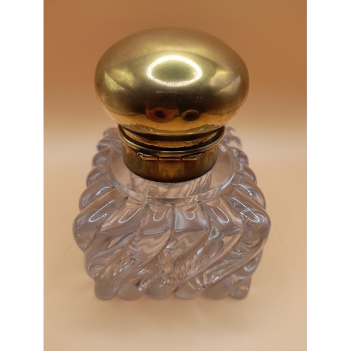 11 - A French Napolean III 19th Century Baccarat Crystal Inkwell with Bamboo Tors Decor and a Brass Top. ... 