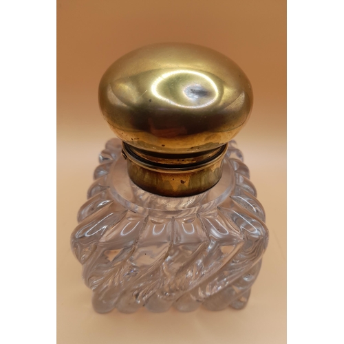 11 - A French Napolean III 19th Century Baccarat Crystal Inkwell with Bamboo Tors Decor and a Brass Top. ... 