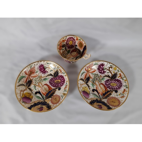 14 - A Trio of Floral Patterned, Hand Painted China. 2 Small Plates, 14.5cm Diameter and a Matching Tea C... 