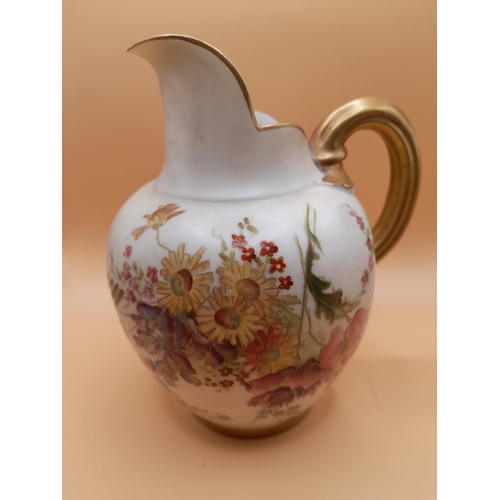 16 - 3 Pieces of Royal Worcester Blush Ivory Painted Chinaware. A Vase depicting flower scenes, Twin Hand... 