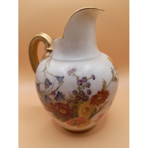 16 - 3 Pieces of Royal Worcester Blush Ivory Painted Chinaware. A Vase depicting flower scenes, Twin Hand... 