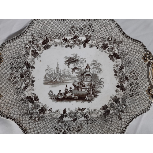 52 - 2 Platters and a Victorian Sardine Dish. One Platter is Ashworth Ironstone depicting a building and ... 