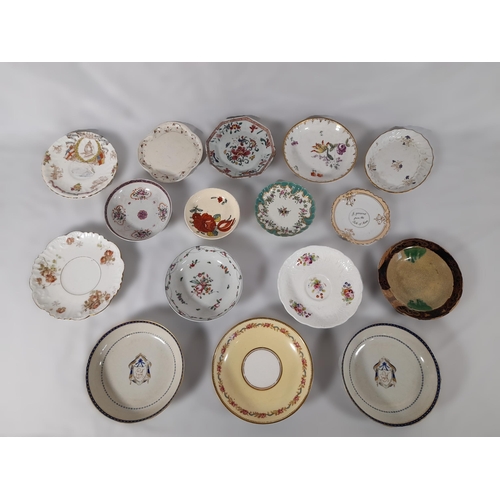 58 - A Large Collection of Antique Small Plates and Saucers In Various Designs. Largest 16cm Diameter.