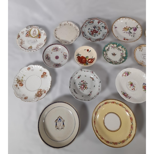 58 - A Large Collection of Antique Small Plates and Saucers In Various Designs. Largest 16cm Diameter.