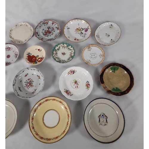 58 - A Large Collection of Antique Small Plates and Saucers In Various Designs. Largest 16cm Diameter.