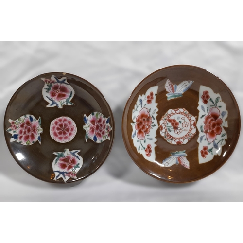 28 - A Pair of 18 Century Chinese Small Cafe Au Late Plates with Floral Decoration. 14 and 13.5cm Diamete... 