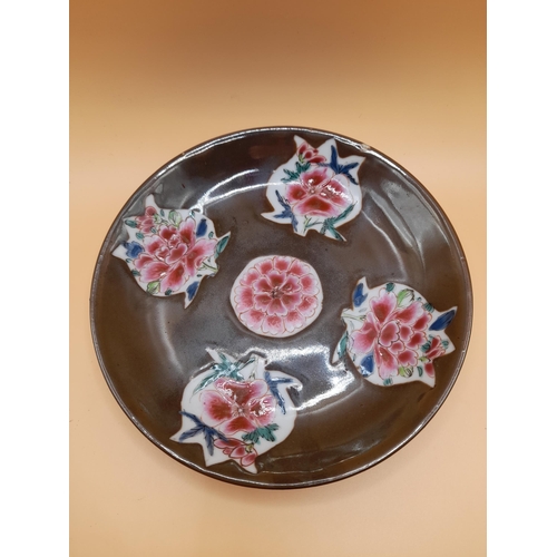 28 - A Pair of 18 Century Chinese Small Cafe Au Late Plates with Floral Decoration. 14 and 13.5cm Diamete... 