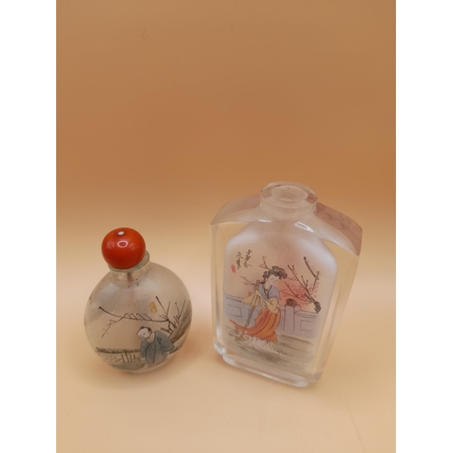 37 - A Pair of Small Chinese Handpainted Bottles. A Snuff Bottle with Lid and an Inside Painted Bottle wi... 