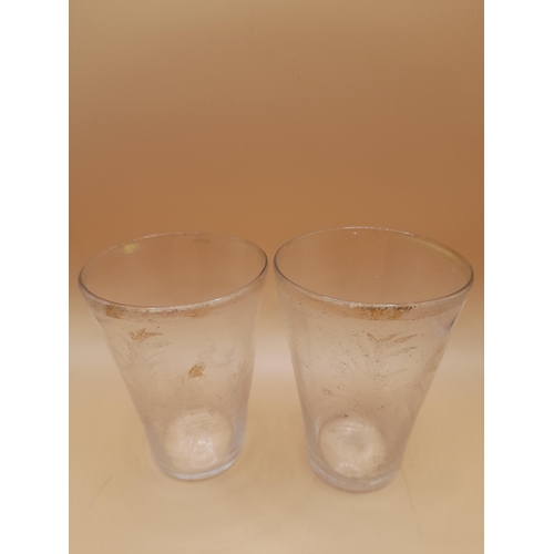 47 - A Pair of Handblown Drinking Glasses with worn Gold Decoration. Approx 9cm In Height.