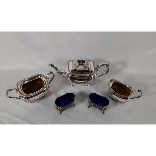 49 - A Silverplateware Tea Set with Teapot, Milk Jug and Sugar Bowl with 2 Silverplateware, Blue Glass Li... 