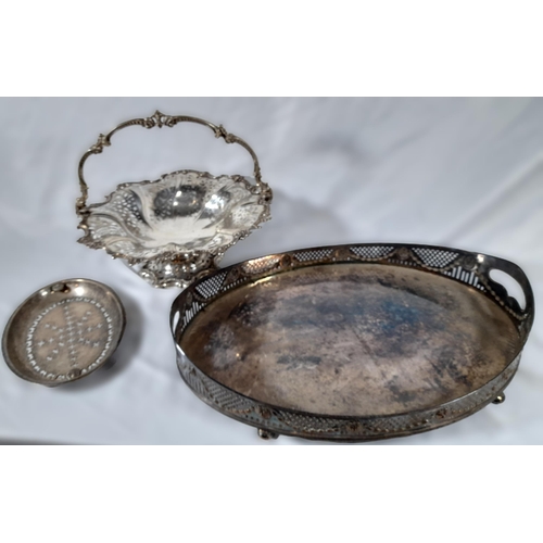 304 - A Collection of Silver Plate Ware including a Bread/Fruit Basket with Handle, 33cm Diameter, an Oval... 