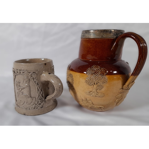 314 - Antique Beer Stein Stoneware German Tankard and Doulton Lambeth Jug.