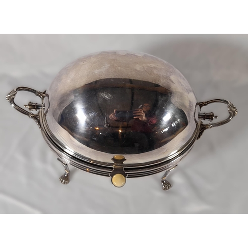 33 - A Victorian Silver Plated English Breakfast Domed Buffet Server on Clawed Feet. In Immaculate Condit... 