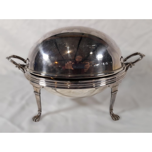 33 - A Victorian Silver Plated English Breakfast Domed Buffet Server on Clawed Feet. In Immaculate Condit... 