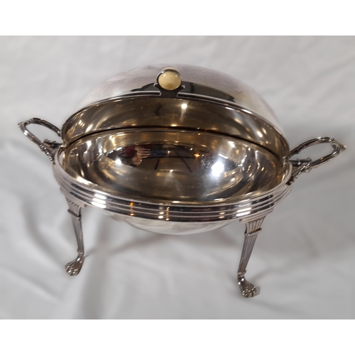 33 - A Victorian Silver Plated English Breakfast Domed Buffet Server on Clawed Feet. In Immaculate Condit... 