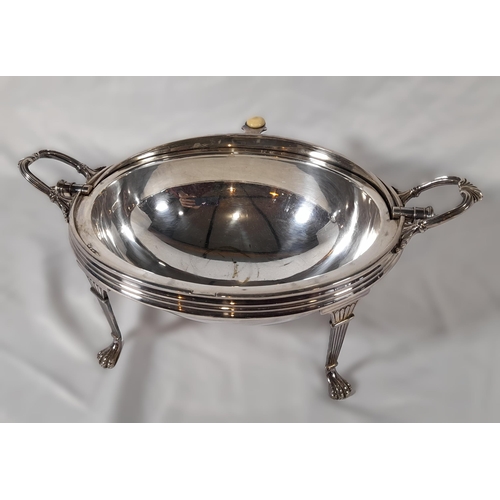 33 - A Victorian Silver Plated English Breakfast Domed Buffet Server on Clawed Feet. In Immaculate Condit... 