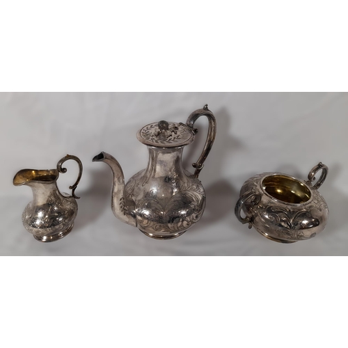 43 - A Coffee Set of Harrison Norfolk Silverplateware comprising of a Coffee Pot, Sugar Bowl and Milk Jug... 