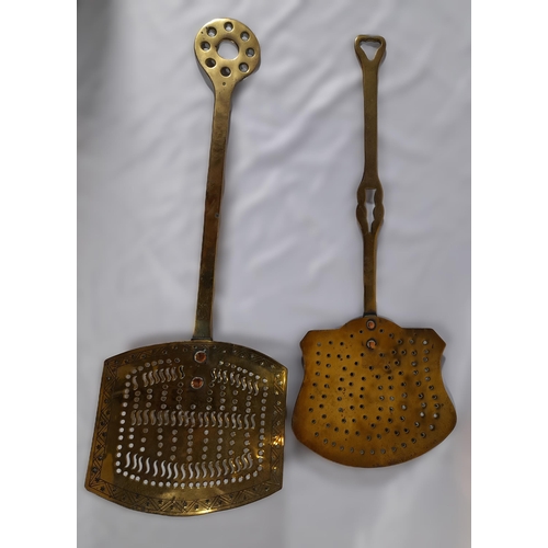 317 - A Collection of 5 Antique Brass Cooking Utensils, approx. 55cm L.