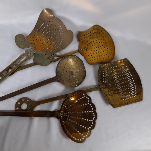 317 - A Collection of 5 Antique Brass Cooking Utensils, approx. 55cm L.