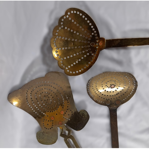 317 - A Collection of 5 Antique Brass Cooking Utensils, approx. 55cm L.