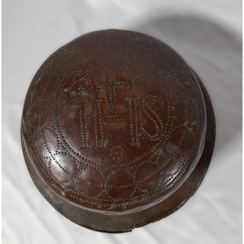 322 - An Antique Copper Bowl Hand Decorated, 24cm Diameter.