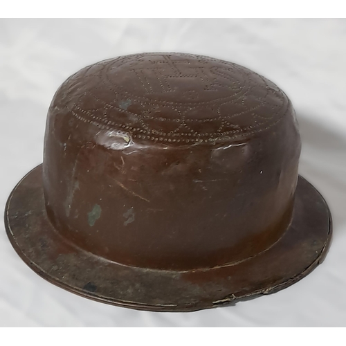 322 - An Antique Copper Bowl Hand Decorated, 24cm Diameter.