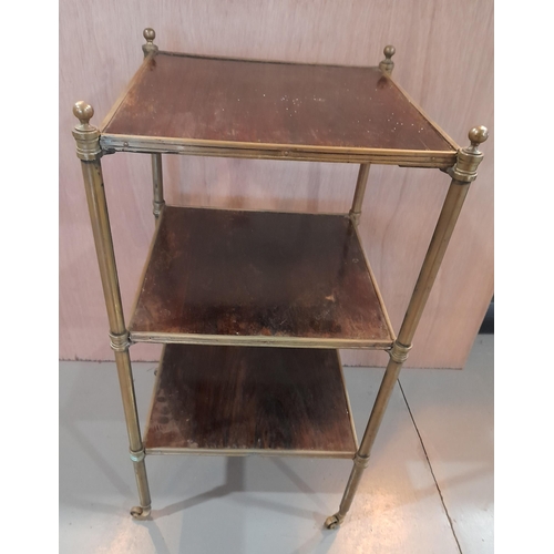 331 - A Small Shelved Trolley on Wheels with 3 Shelves and Brass Legs and Shelf Edges. 72cm H x 37cm W.