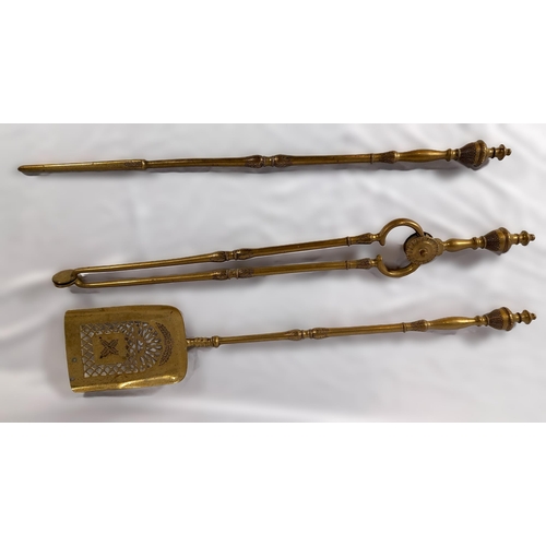 333 - A Set of Three Antique Victorian Brass Fire Irons consisting of a Brass Shovel, Poker and Fire Tongs... 