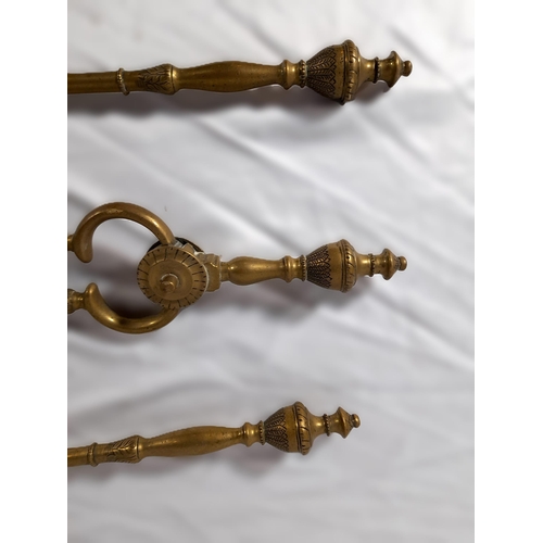 333 - A Set of Three Antique Victorian Brass Fire Irons consisting of a Brass Shovel, Poker and Fire Tongs... 