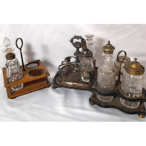 334 - A Large Selection of Antique Silver Plate Ware Cruet Sets and Condiment Decanters. Non Matching as P... 