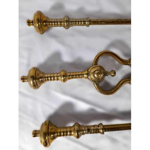 335 - A Set of Three Brass Victorian Fire Irons comprising of a Brass Shovel with decoration, Tongs and a ... 