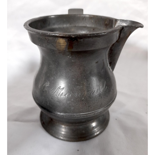 338 - A Selection of Pewter Items including 4 Jugs, a Wine Funnel, a Teapot and more.