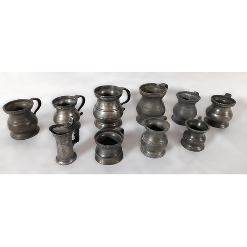 339 - A Collection of 10 Antique Small Pewter Tankards ranging from 7cm to 4 cm in Height. 1 Lidded with e... 