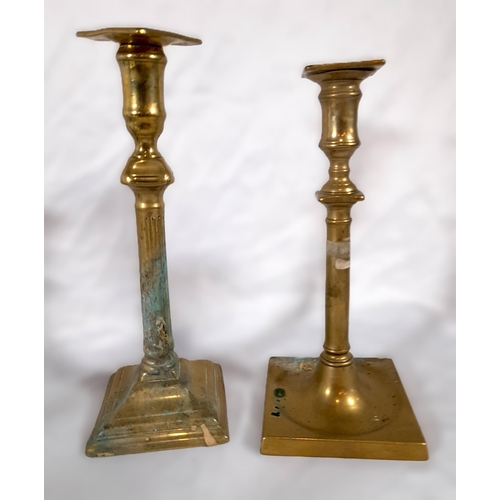 342 - A Selection of non matching Antique Brass Candlestick Holders. 10 in Total.