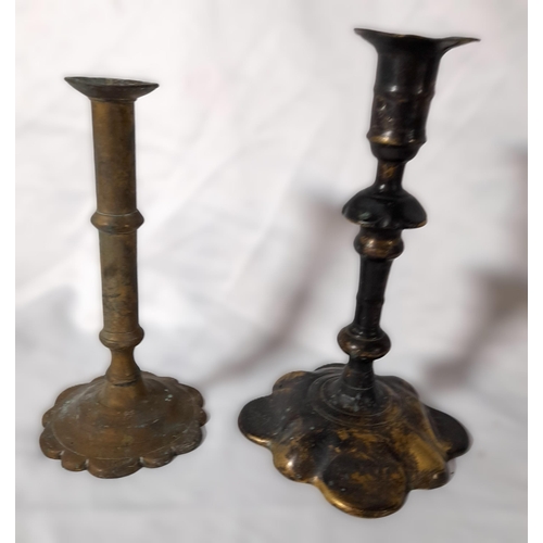 342 - A Selection of non matching Antique Brass Candlestick Holders. 10 in Total.