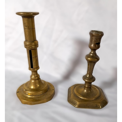 342 - A Selection of non matching Antique Brass Candlestick Holders. 10 in Total.