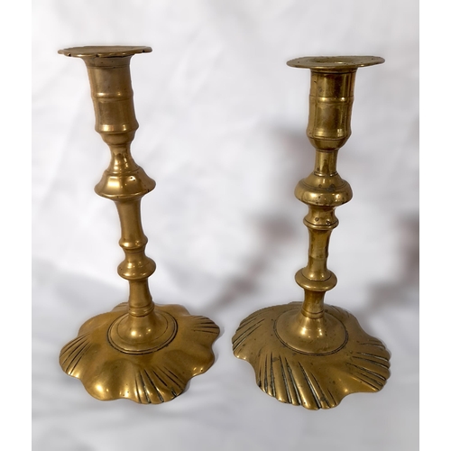 342 - A Selection of non matching Antique Brass Candlestick Holders. 10 in Total.