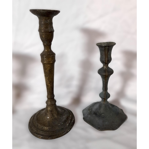 342 - A Selection of non matching Antique Brass Candlestick Holders. 10 in Total.