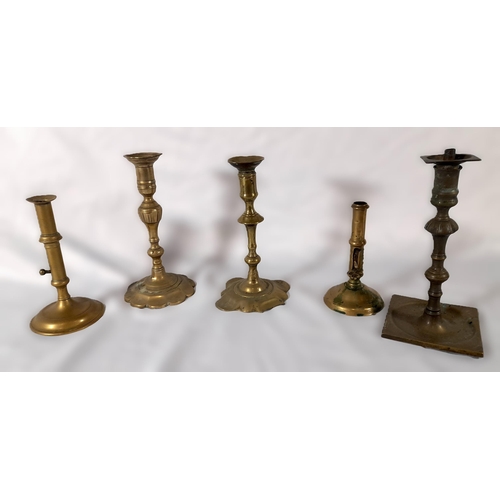 343 - 13 Mixed Antique Brass Candlestick Holders.