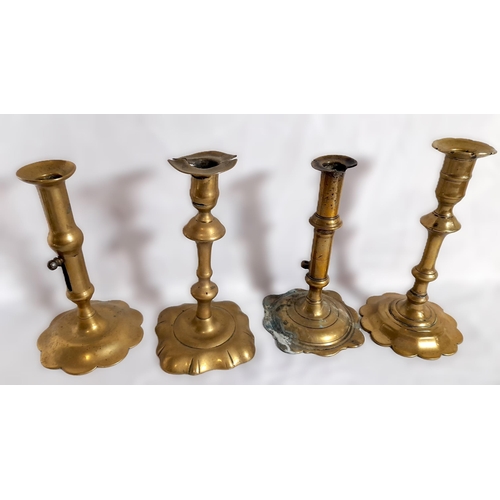 344 - A Selection of 14 Antique Brass Candlestick Holders with a Painted Wooden Chest, approx 48cm L x 32c... 