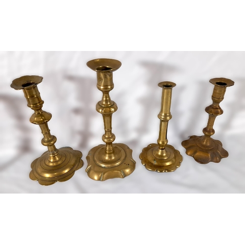 344 - A Selection of 14 Antique Brass Candlestick Holders with a Painted Wooden Chest, approx 48cm L x 32c... 