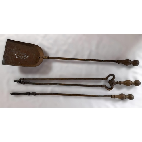 347 - A Set of Victorian Brass Fire Irons, Shovel, Tongs and Poker, approx. 62cm L.