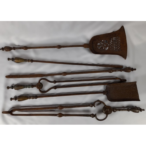 353 - Two Sets of Antique Fire Irons. 2 Shovels, 2 Pairs of Tongs and 2 Pokers. All with Surface Rust.