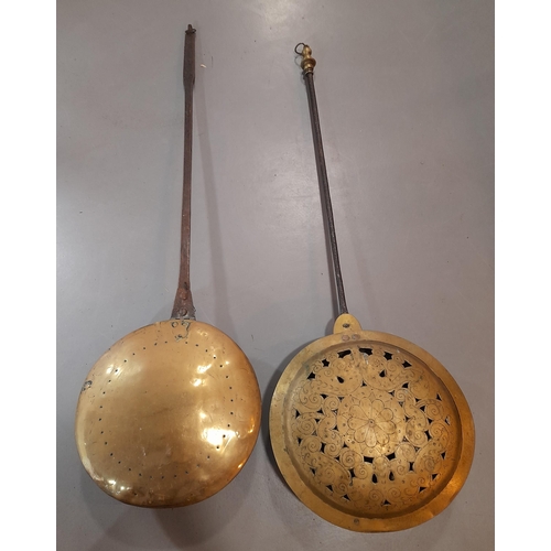 355 - A Pair of Metal Handled Antique Bed Warming Pans. 105cm H.