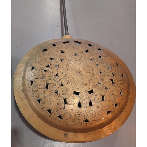 355 - A Pair of Metal Handled Antique Bed Warming Pans. 105cm H.