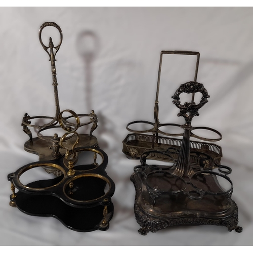 358 - A Collection of Antique Condiment Caddies. 4 in Total. 3 Silverplate Ware and another in Wood and Br... 