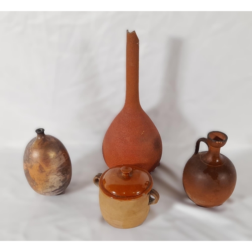 360 - A Set of 4 Terracotta Coloured Items including 2 Vases, 1 Copper, a Small Lidded Pot and a Jug.