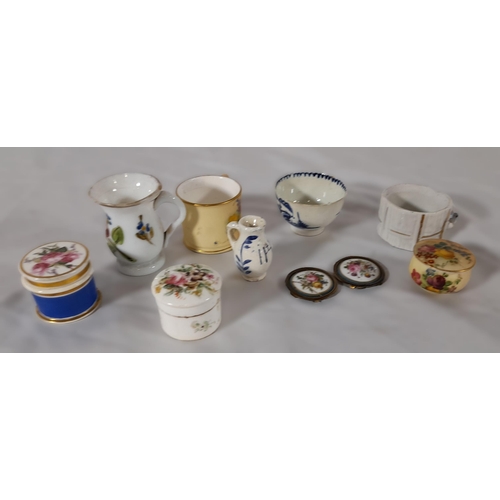 363 - A Mixed Lot of Miniature China Ware including Trinket Boxes, Lids, Cups and a Tea Bowl.