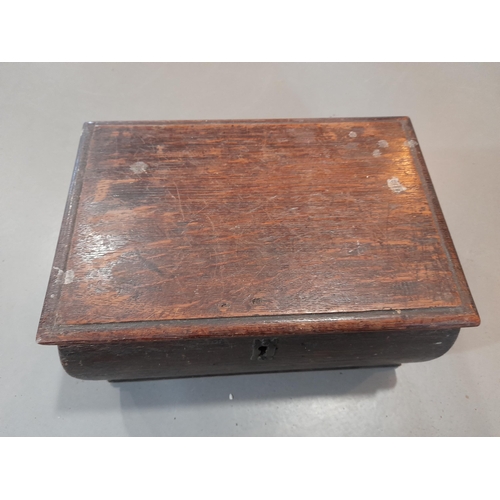 369 - An Antique Mahogany Box, 31cm L x 22cm W x 15cm D, Filled with Antique Lids from Pots and Teapots. S... 